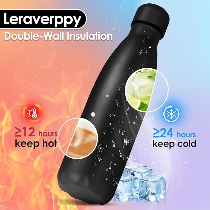 25oz Cola-Bottle Shaped Stainless Steel Leak-proof Water Bottle,Double Wall Vacuum Insulated Metal,Travel Mug For Sports Indoors & Outdoors,BPA-Free School Kids Flasks,Black(1 Pack)