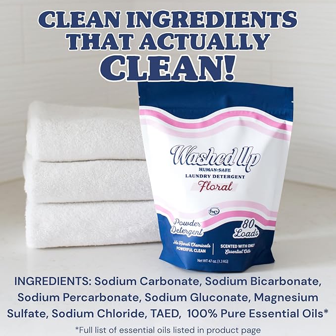 Floral Laundry Detergent Powder | Only 100% Pure Essential Oils | Safe for Sensitive Groups | Powerful Clean | Plant & Mineral-Based | Made in USA