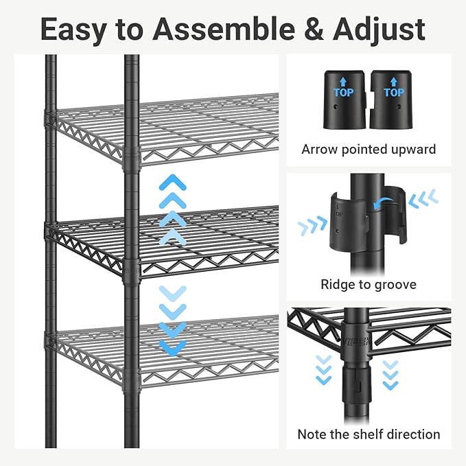 VIPEK V1 Medium Portable Garment Racks 440lbs Load Capacity, Heavy Duty Clothes Rack with 4 Tiers Adjustable Shelves & Hanging Rod, Compact Space-Saving Storage for Small Apartments/Dorms (Black)