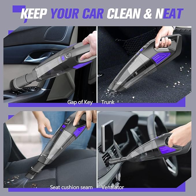 Handheld Vacuum Cordless Cleaner,Powerful Portable and Dust Buster Hand Vcauum Rechargeable with Large-Capacity Battery for CarPetOfficeHome (Dark Purple)