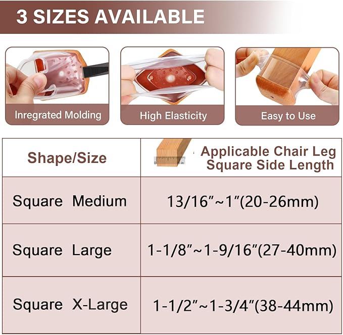 Chair Leg Floor Protectors Square Chair Leg Protectors for Hardwood Floors Silicone Caps Felt Strengthen Bottom Protection Anti-Scratch Reduce Noise 32 Pack Clear Square Fit:1-1/8" to 1-9/16"(27-40mm)