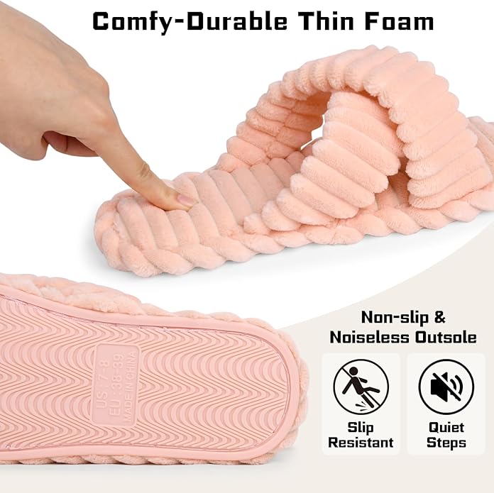 ZOORON Women's Cozy Slippers Crossbands & Durable Foam - Soft Plush Lined Non-Slip Indoor Outdoor Open Toe Shoes Trendy Gift