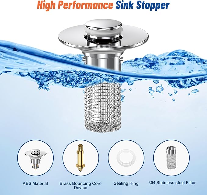 2PC Bathroom Sink Stopper Hair Catcher, Pop Up Sink Drain Filter with Removable Stainless Steel Filter Basket Hair Catcher, for US Bathroom Sink Stopper Replacement.