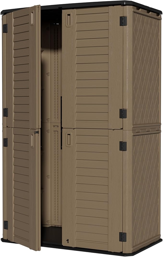 ZZM Large 67 Cu.ft Waterproof Storage Shed, Outdoor Storage Cabinet，Durable Resin Storage for Patio Furniture, Garden Tools, Pool Accessories, Mower Storage (Coffee)