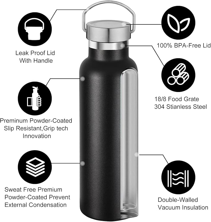 Neihepal 20 oz Insulated Water Bottles Bulk 2 Pack,Stainless Steel Double Wall Sport Bottle with Lid of Handle,Metal Reusable Thermoses Flask for School,Cyclists,Hikers,Gift (Mix,Set of 2)