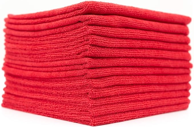 The Rag Company - All-Purpose Microfiber Terry Cleaning Towels - Commercial Grade, Highly Absorbent, Lint-Free, Streak-Free, Kitchens, Bathrooms, Offices, 300gsm, 16in x 16in, Red (12-Pack)