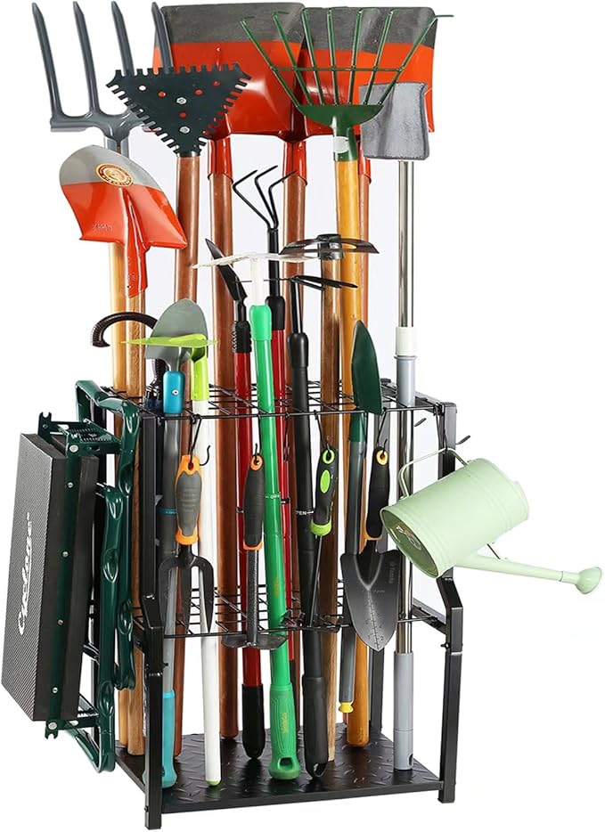 Garden Tool Organizer,Yard Tool Rack Heavy Duty,Free Standing for Garage Corner,Garage Organization,Garage Organizers and Storage,Garden Tool Holder for Lawn,Shed,Outdoor,Metal