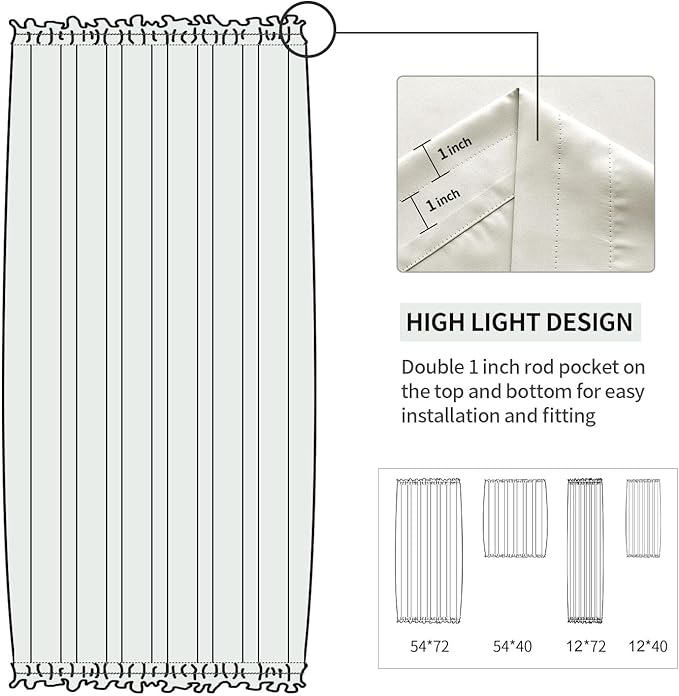 DWCN French Door Curtains – Rod Pocket Thermal Blackout Curtain for Doors with Glass Window, Kitchen and Patio Doors for Privacy, 54 X 72 Inches Long, 1 Curtain Panel with Tieback, Ivory
