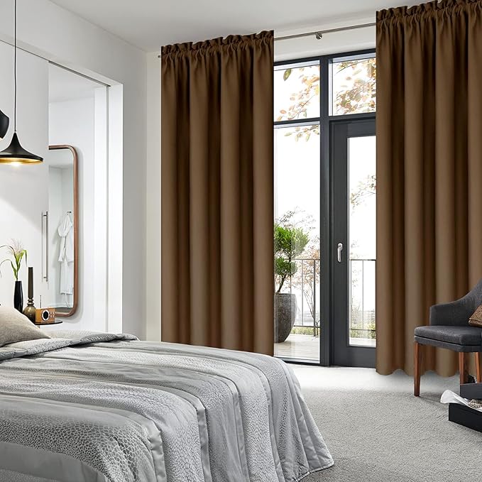 DWCN Brown Room Darkening Blackout Curtains - Rod Pocket Thermal Insulated Privacy Energy Saving Window Curtain Drapes 42x 72 inch Length, Set of 2 Bedroom Living Room Curtains