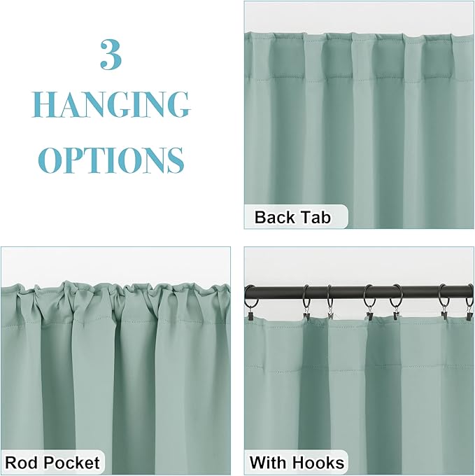 RYB HOME Aqua Blackout Curtains for Bedroom 63 inches Long - Thermal Insulated Curtains and Drapes Privacy Shades for Living Room Farmhouse Closet, W42 x L63 inch, 2 Panels