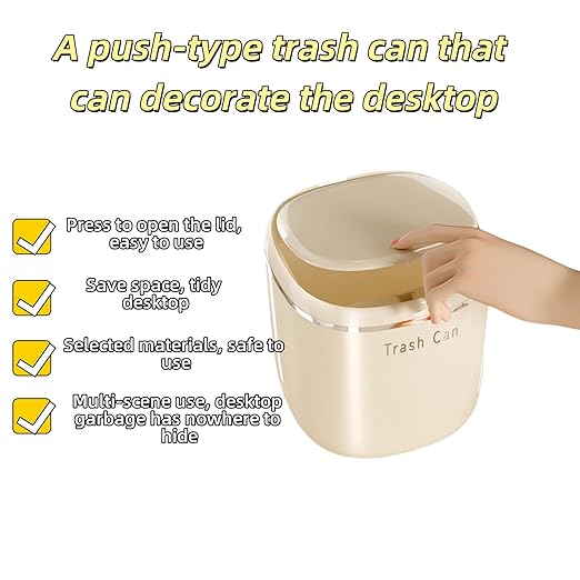 0.8 Gallon Desktop Mini Trash Can with Push-Open Lid, Small Waste Baskets Includes 50 Free Bags, Small Eco-Friendly PP Waste Bin for Office Desk, Bedroom, Bathroom Tiny Garbage Can (White)