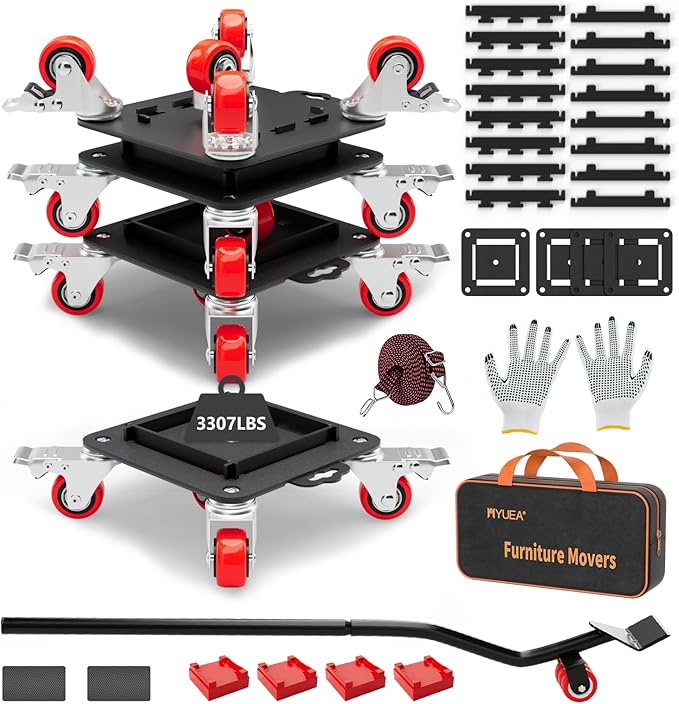 Furniture Dolly 5 Wheels Heavy Duty with Removable Side Guards,3307 Lbs Capacity,360° Rotating Wheels & Tail Brake,Furniture Movers Lifter Tool with Wheels for Appliances,Sofas,Beds,Pianos