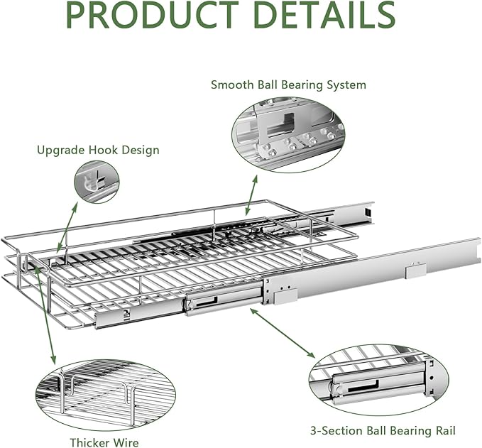 Pull Out Cabinet Organizer 14½" W x 21½" D, Heavy Duty Cabinet Pull Out Shelves, Slide Out Drawers Organization for Kitchen Cabinets Bathroom