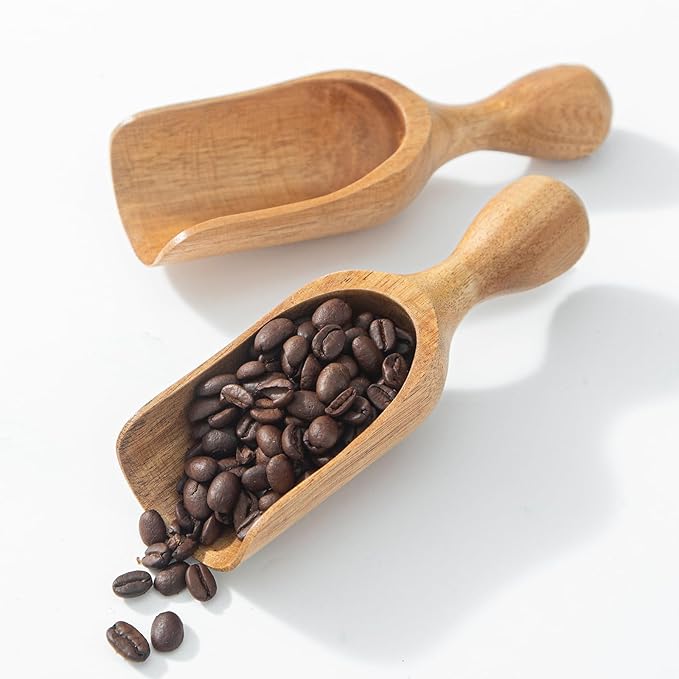 Big Coffee Scoop Shovel, 2pcs Wooden Scoop for Jars, Large Ground Coffee Scoop 5.9″ Measuring Spoons for Coffee Scoops, Tea, Powder- Multifunctional Kitchen Scoop for Bath Salts,Laundry (Acacia Wood)