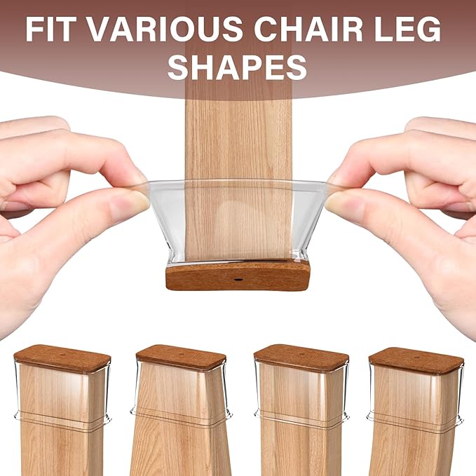 Chair Leg Floor Protectors Rectangle Chair Leg Protectors for Hardwood Floors Silicone Caps Felt Furniture Pads Covers Anti-Scratch Reduce Noise 16 Pack Clear Fit Perimeter 5" to 5‑7/8"