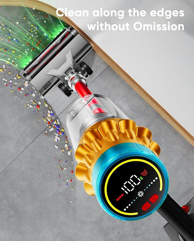 Cordless Vacuum Cleaner, 600W/50KPA, Max 70 Mins Runtime, Self-Standing Vacuum Cleaners for Home, Anti-Tangle Stick Vacuum, Smart Display Vacuum Cordless with 1.8L Cup for Pet Hair/Carpet (Red)