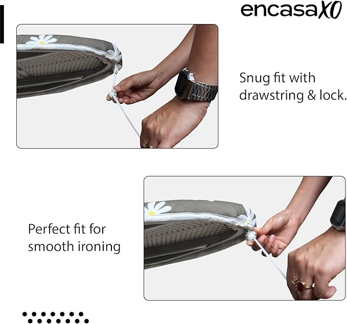 Encasa XO Ironing Board Cover and Pad 49"x18" - Thick 3mm Felt Padding, Drawstring Tightening & Lock, Easy Fit, Scorch & Stain Resistant, Fits Wide Ironing Board - Big Leaves Blue