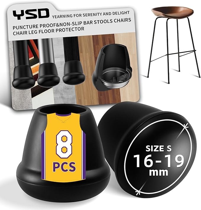 0.75 Inch Heavy Duty Rubber Chair Leg Caps - 8 PCS Non-Slip Furniture Floor Protectors with Metal Inserts for Wood, Tile, Carpet - Fits Chairs,Stools,Bar Stools