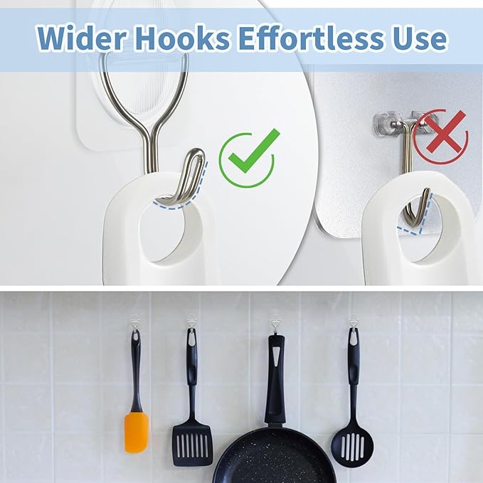 Adhesive Wall Hooks No Damage, Stick On Hooks for Hanging 10 Pack - Transparent Stainless Steel 5KG Heavy Duty, Waterproof Removable (3.5x5.3cm) Kitchen Bathroom Office, Ganchos para Pared