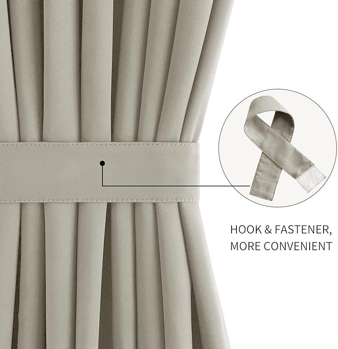 DWCN French Door Curtains – Rod Pocket Thermal Blackout Curtain for Doors with Glass Window, Kitchen and Patio Doors for Privacy, 54 X 72 Inches Long, 1 Curtain Panel with Tieback, Taupe