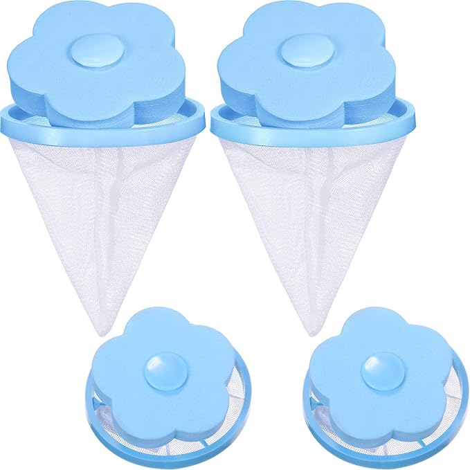 Hestya 4 Pieces Pet Hair Remover for Laundry, Lint Catcher for Washing Machine Laundry Hair Catcher Lint Mesh Bag Reusable Household Filter Net Pouch Floating Traps