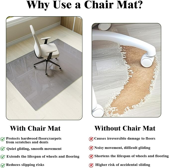 Koonmi Tempered Glass Chair Mat for Hardwood Floors & Carpets, 46" x 55“ Grey Heavy Duty Office Floor Protector with Noise-Free Gliding Shatterproof for Home Office Desk