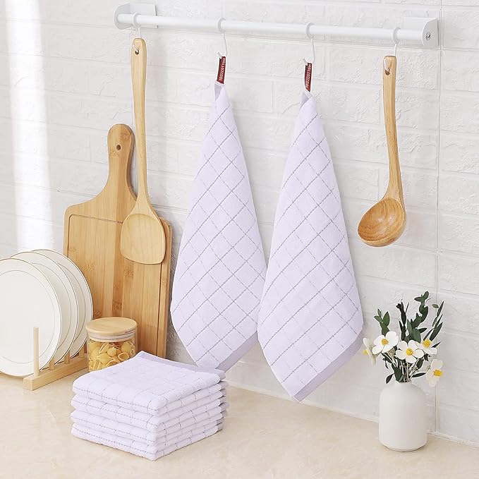 Homaxy 100% Cotton Terry Kitchen Dish Cloths, Ultra Soft and Absorbent Dish Towels for Kitchen, Suitable for Drying and Washing Dishes, 12 Pack, 12 x 12 Inches, White