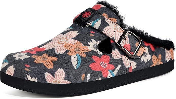 Fur Lined Clogs for Women Men Suede Winter Slippers Arch Support Slip on Mules Potato Shoes with Removable Cushion Footbed Warm Home House Shoes