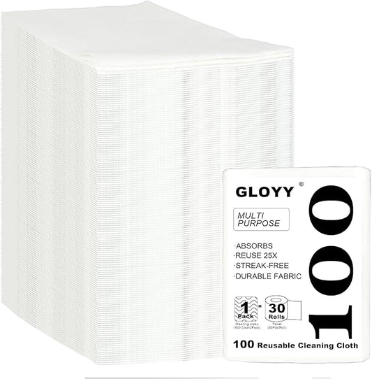 100 Count Disposable Cleaning Towels and Dish Cloths,Super Absorbent Dishcloths,Multi-Surface Cleaning Wipes for Kitchen Dishes, Windows, Bathroom (White)