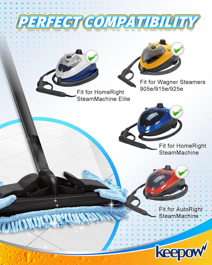 KEEPOW Reusable Microfiber Mop Pads Compatible with Wagner 905e, 915e & 925e Steamers, Reusable Microfiber Cleaning Pad and Chenille Mop Pads for Hardwood Floor Cleaning 2+2 Pack (Mop is Not Included)