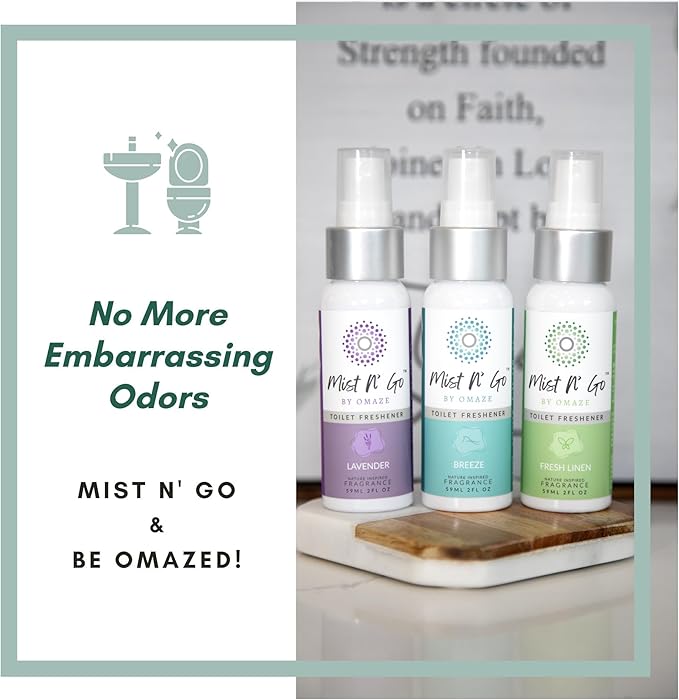 Mist N' Go Travel Toilet Spray - Odor Eliminator & Air Freshener (Fresh Linen) - 2oz x5