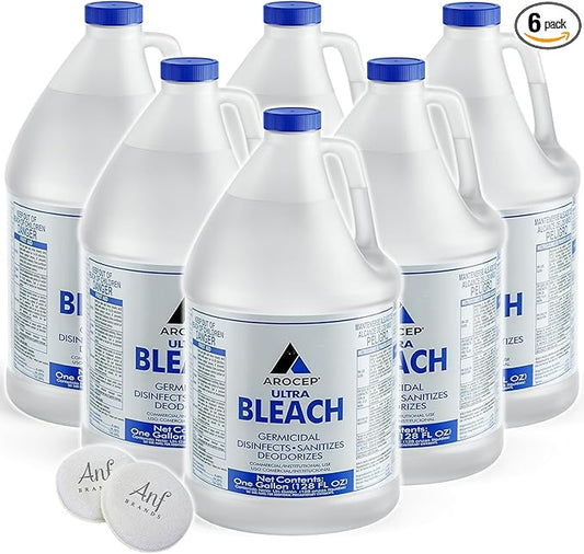 (6 Gallons) Ultra Germicidal Liquid Bleach - For Laundry, Disinfecting, Sanitizing, Deodorizing, Mold & Mildew Stain Remover - 1 Gallon Jugs