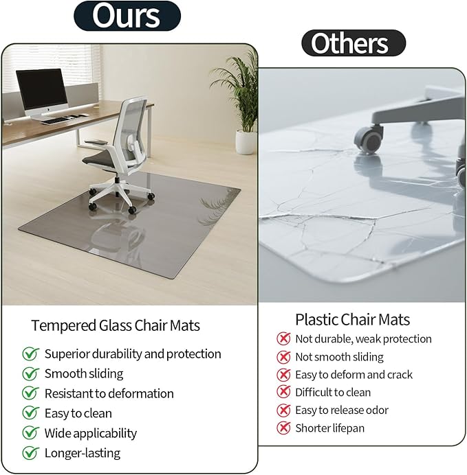 Koonmi Tempered Glass Chair Mat for Hardwood Floors & Carpets, 46" x 46“ Grey Heavy Duty Office Floor Protector with Noise-Free Gliding Shatterproof for Home Office Desk