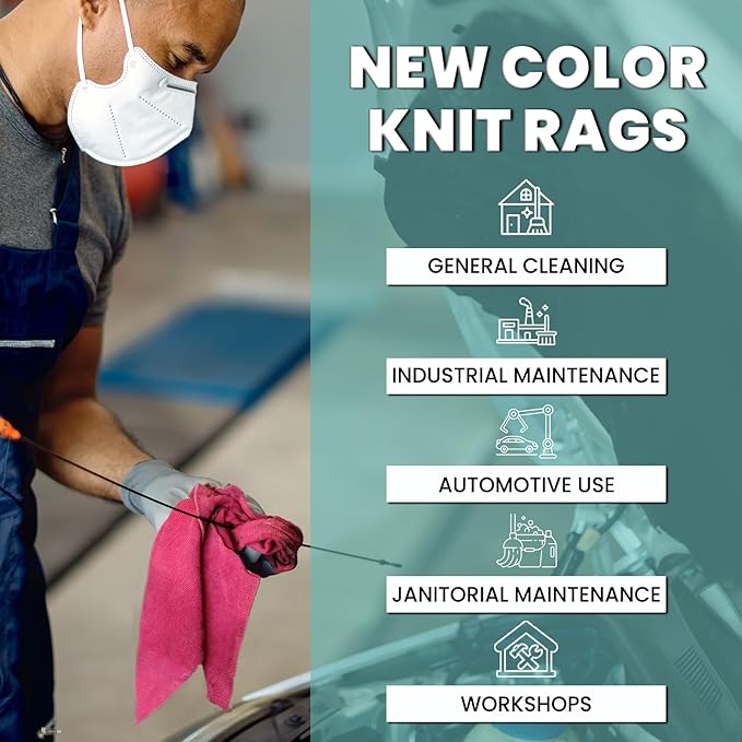 Premium Color Knit Cleaning Rags (5 lbs. Bag) – Shop Rags Bulk for Workshops, Mechanics, Painters, and Home Use, Multipurpose Cotton T-Shirt Rags