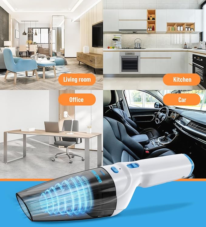 Powerful Handheld Vacuum Cordless, 9500PA Rechargeable Car Vacuum Portable Cordless, Lightweight & Portable Mini Handheld Vacuum Cleaner with Large-Capacity Battery for Car/Home/Pet