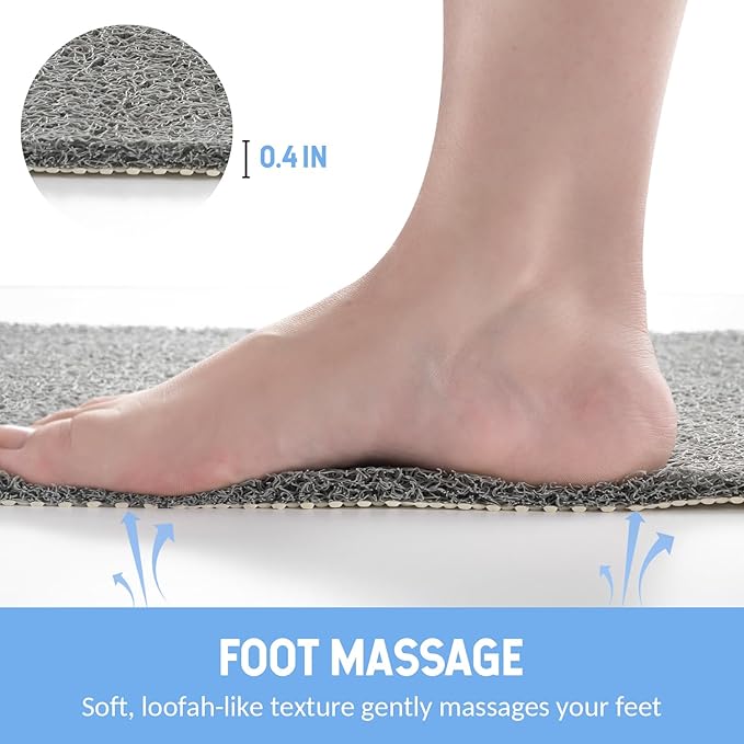 Non Slip Bathtub Mat, Anti Slip Shower Mat, Quick Drying Bath Tub Mats, Foot Scrubber Mat, Anti Slip Mat for Tub, Floor, Bathroom, Home, Kitchen, Hotel (Grey 32”x17”)