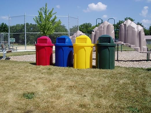 42 Gallon Circle 100% Recycled Plastic Heavy Duty Outdoor Commercial Trash Can with Push Open Dome Lid and Internal Liner | Great for Schools and Businesses - White