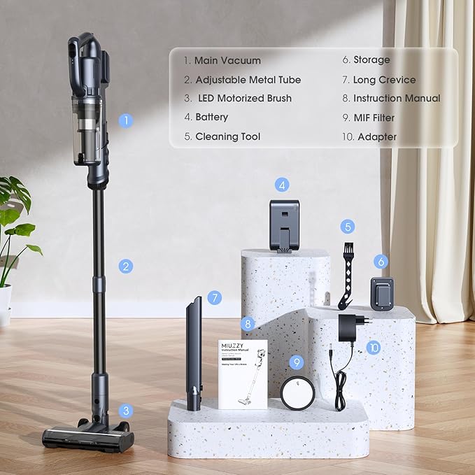 35,000pa Cordless Vacuum Cleaner, Max 50 Minutes, Lightweight Cordless Cleaners for Home, Stick and Handheld Vacuum for Carpets, Hard Floor, Pet Hair, Cars (Black)