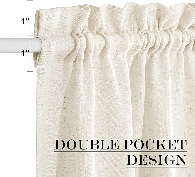 NICETOWN Linen Curtain for French Doors, Privacy Kitchen Window Coverings Shades for Front Back Door, Light Filtering Rod Pocket Shades for Living Room, W36 x L80 Inches, 1 PC, Natural