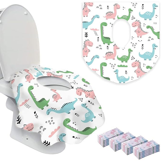20 Extra Large Toilet Seat Covers Disposable for Kids & Adults-Toilet Covers Disposable for Travel-Toddler Toilet Seat Cover Liners for Potty Training-Individually Wrapped-Waterproof (Dinosaurs)