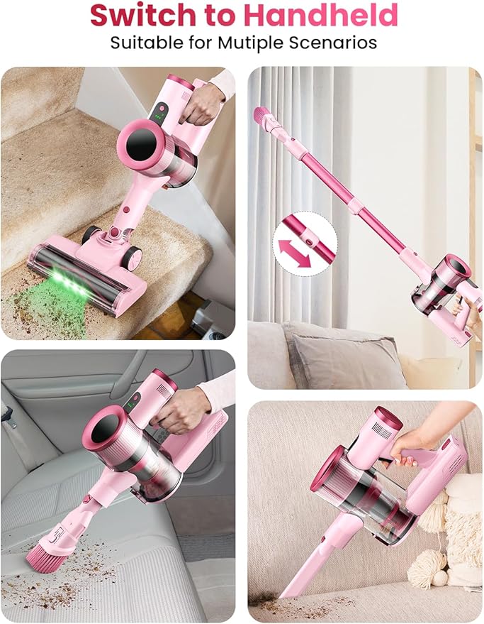 Dzaki Cordless Vacuum Cleaner, Stick Vacuum with Smart LED Display, 50KPA 55Mins Vacuum Cleaners for Home, Powerful Suction, Anti-Tangled Lightweight Rechargeable Vac for Pet Hair, Carpet, Hard Floor