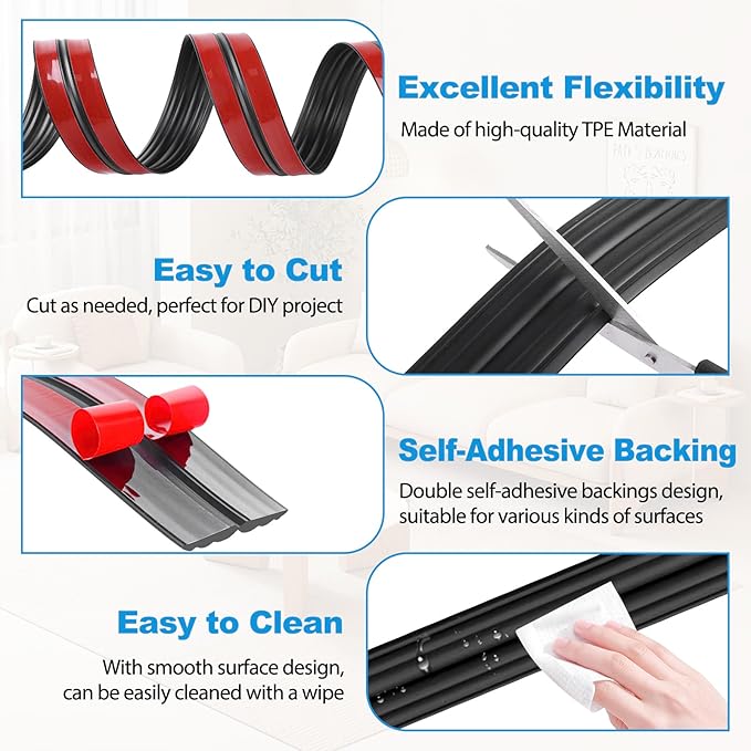 Wall Corner Protector Peel and Stick Corner Trim Molding Flexible Inside & Outside Wall Edge Guard Self Adhesive Moulding Trim for Edge Use, Black, 1.6” W x 40’ L