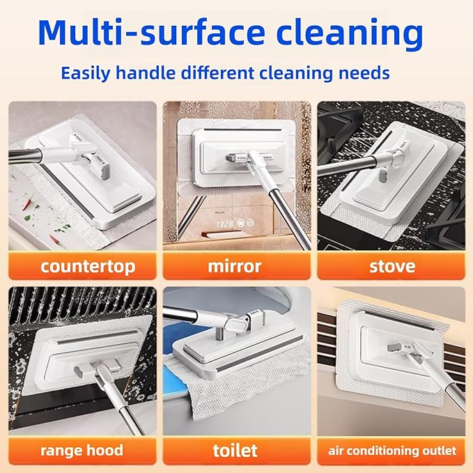 2025 New Disposable Dust Mop with a Mini Foldable Desktop Mop, Multi Surface Cleaning Flat Dust Mop for Dry Wet Disposable Pads for Kitchen Wall Bathroom Toilet Corners (Mini Mop Set)
