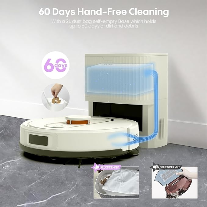Bagotte Robot Vacuum and Mop, 5000Pa Robotic Vacuums,Self Emptying Station for 60 Days,LiDAR Navigation, No-Go Zones,Wi-Fi/App/Alexa Control, for Carpet, Hard Floors and Carpets