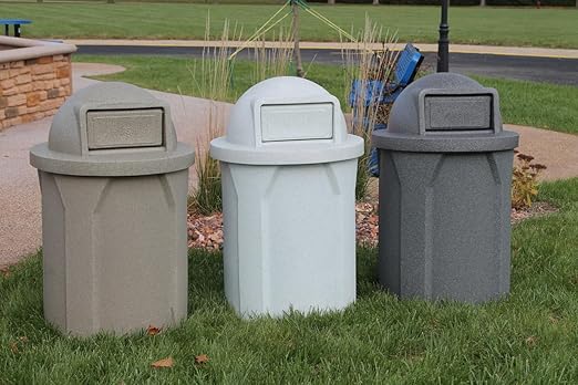 42 Gallon Circle 100% Recycled Plastic Heavy Duty Indoor or Outdoor Commercial Trash Can with Push Open Dome Lid and Internal Liner - Great for Schools and Businesses - Black