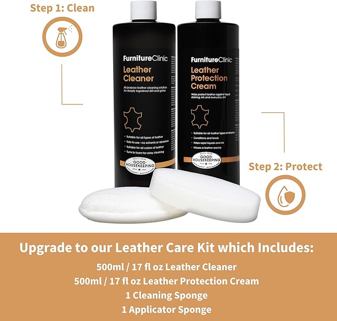 Furniture Clinic Leather Protection Cream | 2-in-1 Leather Conditioner & Waterproofing Protector for Furniture, Shoes, Car Seats & More | Prevent Stains While Nourishing | 17oz/ 500ml