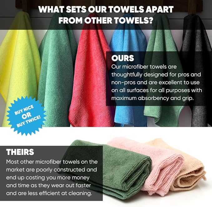 Microfiber Wholesale All Purpose Microfiber Towels - 50 Pack - Reusable Wash Cloths, Dust, Kitchen, Car, Shop Rags for Cleaning (White)