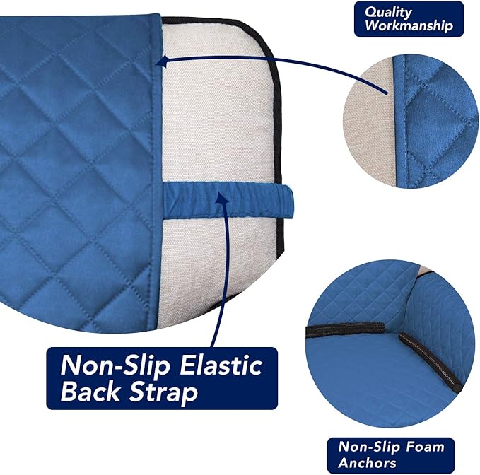 PureFit Reversible Quilted Sofa Cover, Water Resistant Slipcover Furniture Protector, Washable Couch Cover with Non Slip and Elastic Straps for Kids, Dogs, Pets (Chair, Blue/Ivory)