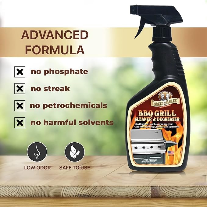 Parker & Bailey Grill Cleaner and Degreaser - BBQ Grill Cleaner Degreaser Cleaner Heavy Duty Countertop Cleaner Stainless Steel Cleaner Glazed Tile Cleaner Cleaning Supplies for Grease and Grime
