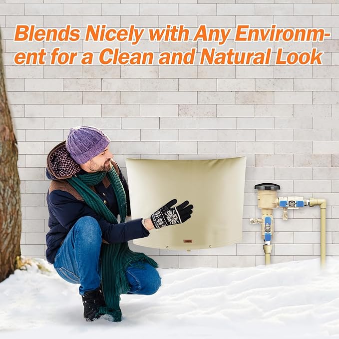 Backflow Preventer Pipe Insulation Cover (5°F) - Irrigation Sprinkler Valve Insulated Pouch - Water Well Pump Cover - Sturdy 5 Layers for Winter Freeze Protection, 40" W x 24" H, Beige